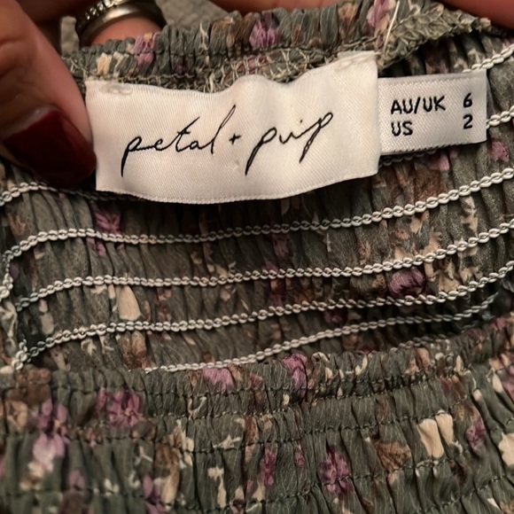 XXSOLDXX & PUP Bonita shirred frill long sleeve bodycon midi dress|sage floral|2 - Picture 7 of 7